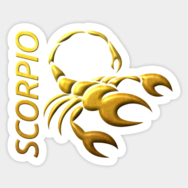 Golden Scorpio Zodiac Sign Relief Stamped In Gold Sticker by peter2art